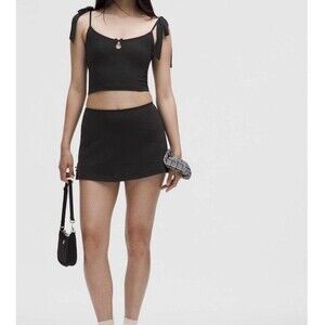 Lululemon Nulu Bow-Detail Mini Skirt Balletcore Skort Black Women's Small NWT
